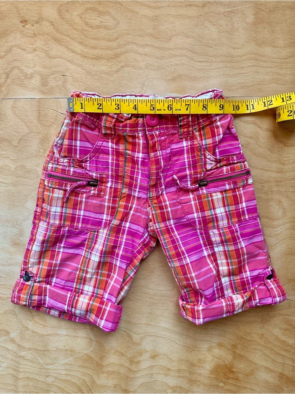 The Children’s Place Girls Vintage Pink Plaid Bermuda Shorts Size 5 Roll Tab
